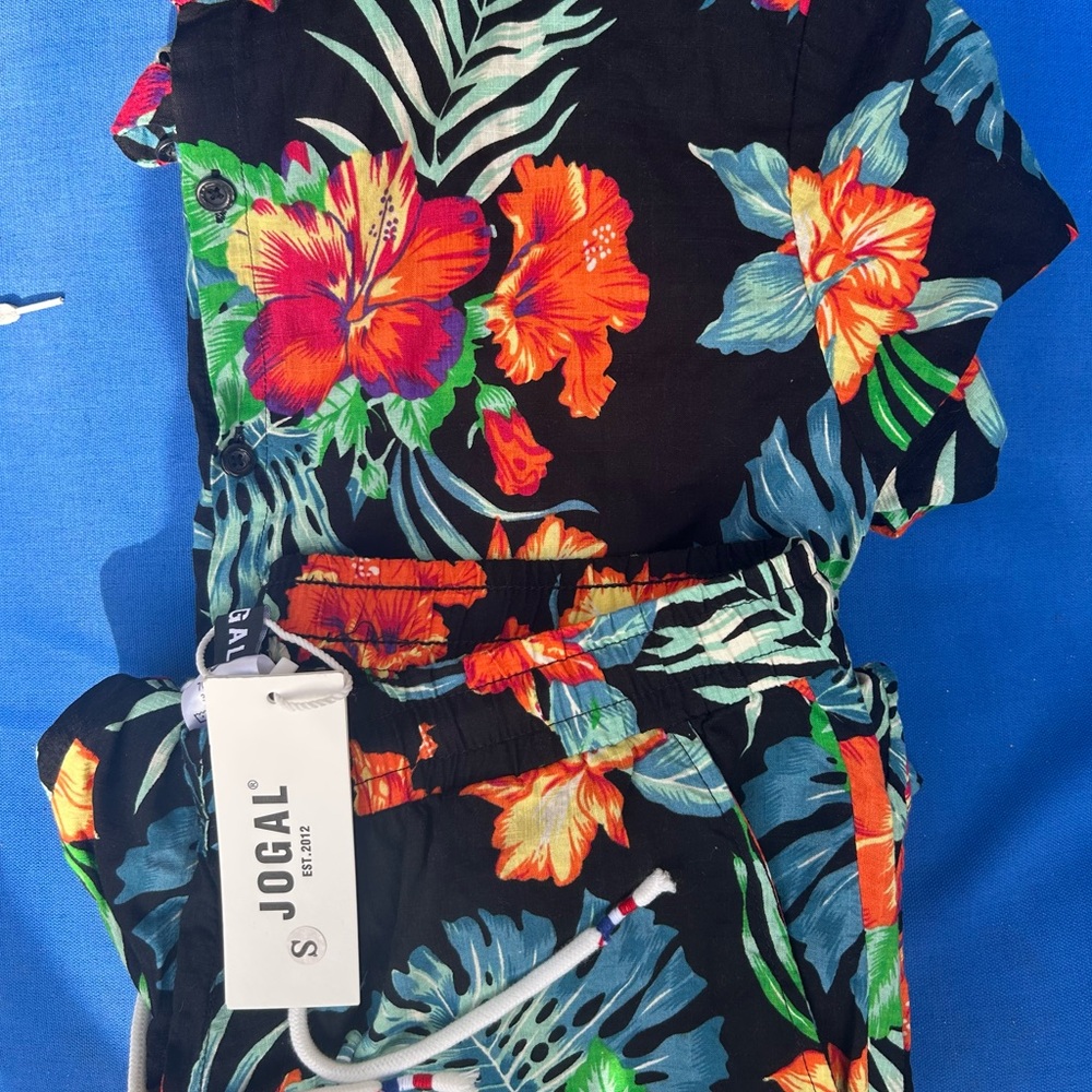 Tropical Floral Men's Button Down Shirt & Shorts Combo Set